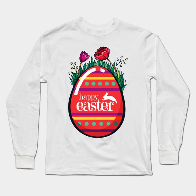 Happy Easter day. Red Easter Egg Long Sleeve T-Shirt by lolisfresh